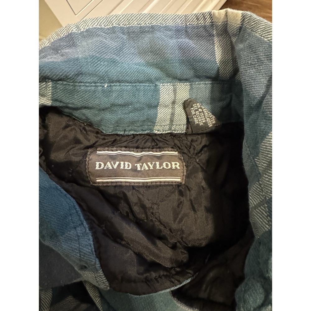 David Taylor Blue Green Plaid Quilted Lined Shirt Jacket Shacket Large - Picture 5 of 5